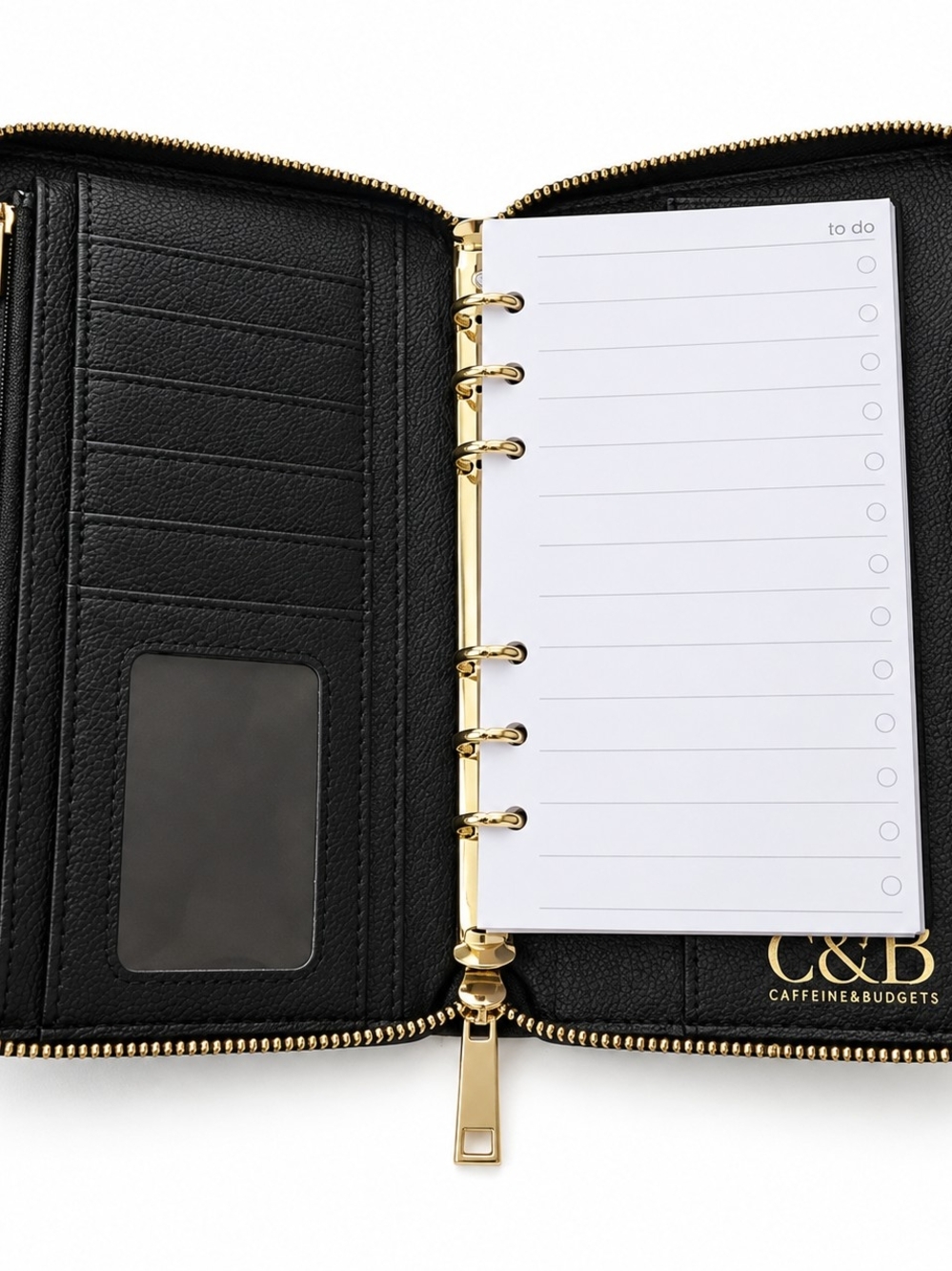 Black Zip-Around Planner Wallet A6